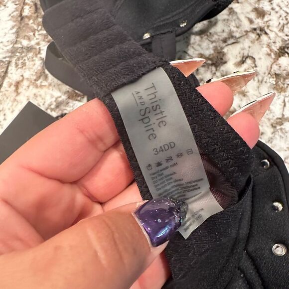 NWT Thistle & Spire black Carina rivet studded underwire bra lingerie - Picture 7 of 11